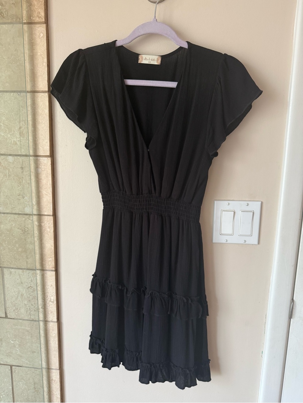 Altar'd State Black V-Neck Ruffle Mini Dress